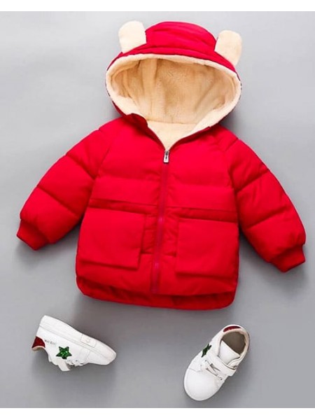 Яркая красная детская куртка с ушками Мишка